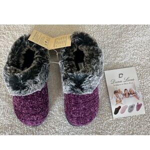 Dena Lives Medium Purple Chenille Memory Foam Slippers Cozy Faux Fur Lined